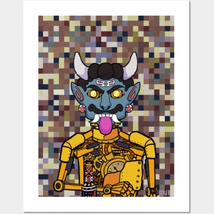 Majestic Golden RobotMask NFT with IndianEye Color and GoldItem - Explore the Beauty of PixelGlyph Art Posters and Art